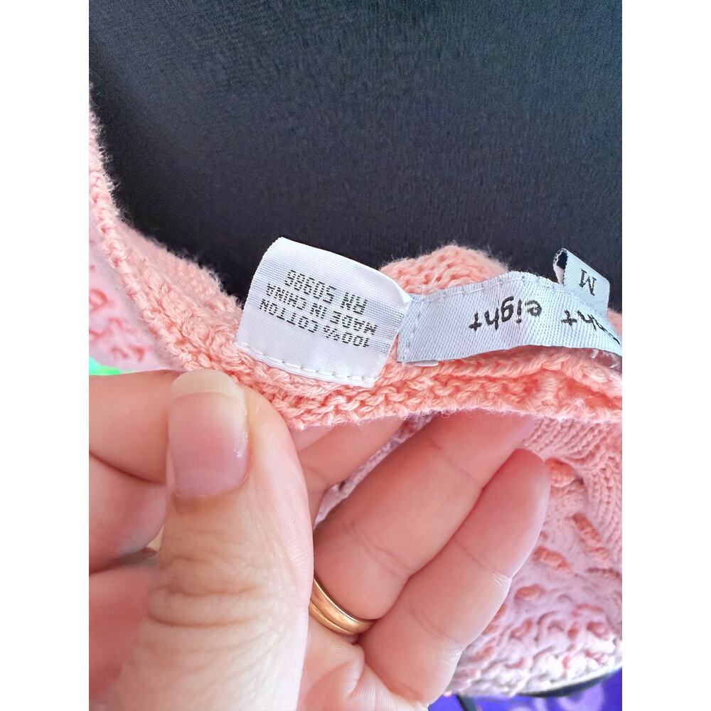 Eight Eight Eight Open Knit Cable Sweater Womens M Peach Textured Short Sleeve - Picture 5 of 7